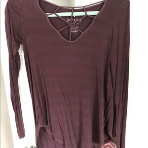 maroon shirt with open in front